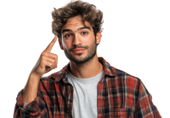 Man with Brown Hair Pointing Finger Upwards