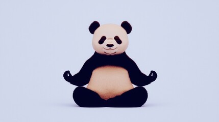 A cute panda sitting in a meditative pose against a light background.