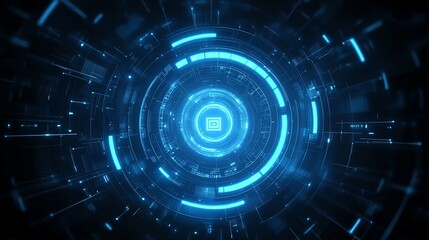 Abstract Technology Circle with Glowing Blue Light for Innovation Concept
