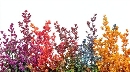 Vibrant multicolor flower bush on white isolated background with transparent png mask