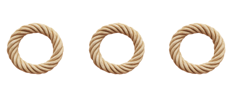 Set of circular rope frames isolated on a transparent background with pastel accents for a modern artistic design element