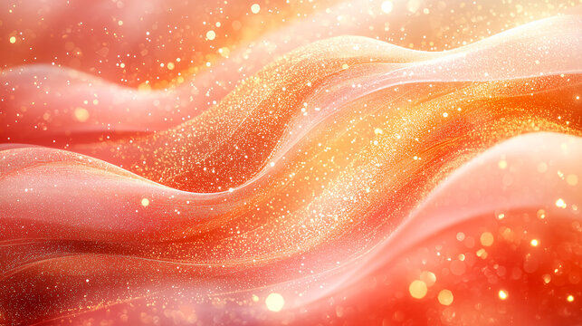 Delicate wavy abstract background with a sophisticated peach color palette and hints of gold foil.