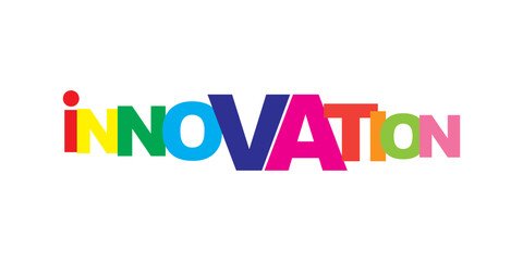 The word Innovation. Vector banner with the text colored rainbow.