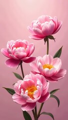 Obraz premium Elegant blooming peonies floating in the air over pink pastel, delicate, blossoms