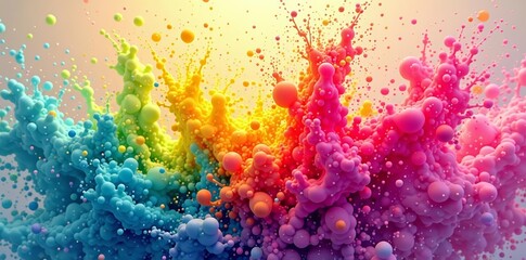 Dynamic splash of rainbow hues on abstract backdrop, modern, artistic