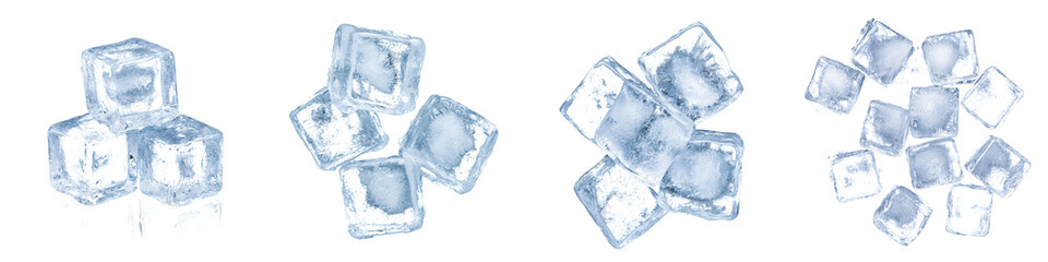 Obraz premium Assortment of Transparent and Shiny Ice Cubes with Unique Shapes Frozen and Stacked Together for Cooling and Chilling Beverages and Drinks