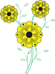 Bright bouquet of yellow sunflowers in a floral illustration