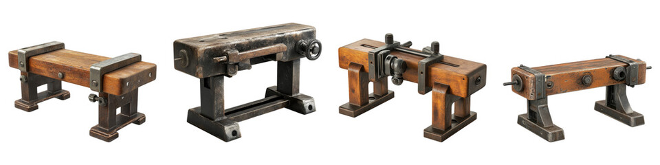 Bench vise isolated on transparent background, PNG, Set of