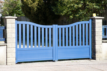 modern high blue curve private gate aluminum portal car home access