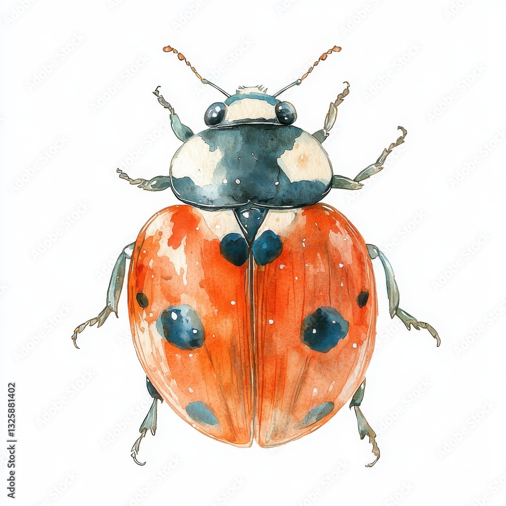 Poster detailed illustration of a ladybug with distinctive color patterns on a white background