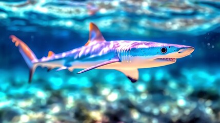 Obraz premium Stunning Blue Shark Underwater Ocean Wildlife Marine Life Photo