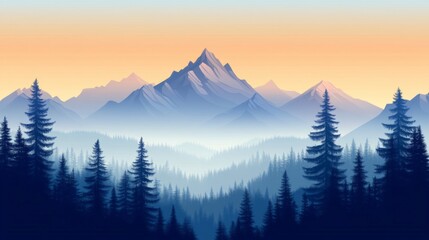 Obraz premium Misty Mountain Range at Sunset