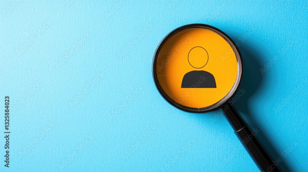 Poster searching for user profiles digital workspace graphic design bright blue background close-up view id