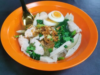 Vietnamese Food in Thailand: Braised Pork Rib Noodles in Orange Bowl, Rice Flour, Pork, Pork...