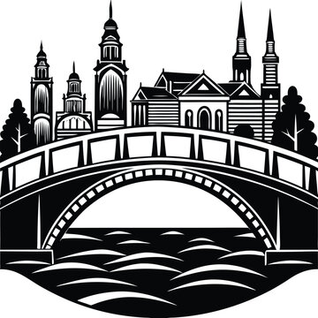 black and white city bridge silhouette clip art preview