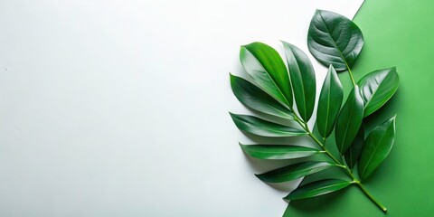 Fototapeta premium High-Angle Green Leaves Flat Lay: Minimalist Luxury Urban Exploration Photography