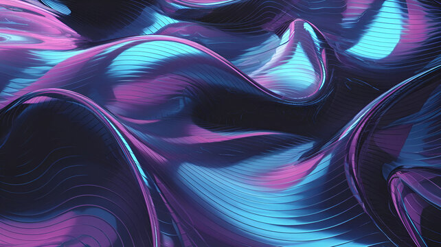 Abstract Digital Artwork of Flowing Wave Forms in Blue and Purple