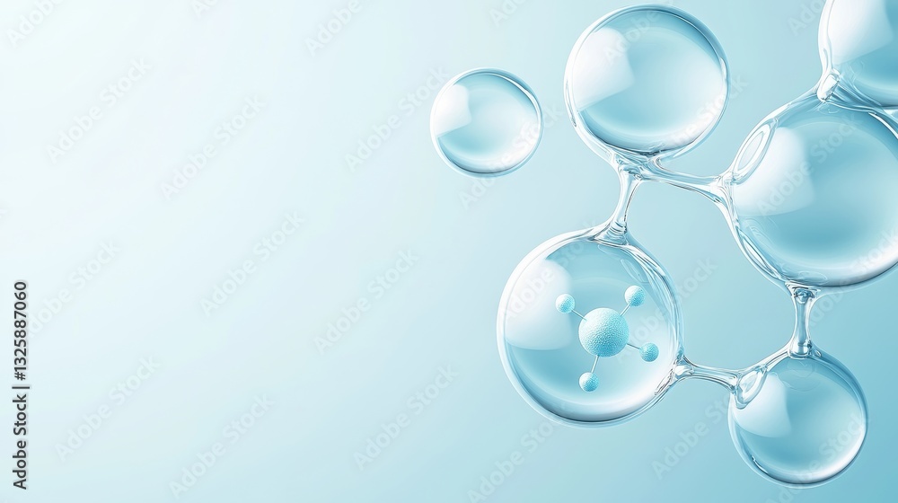 Poster clear, shimmering water bubbles float against a soft blue background, creating a serene and refreshi