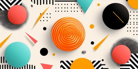 Obraz premium A retro-inspired Memphis pattern with bright contrasting colors, unique shapes, and a funky 80s vibe. The clarity is optimized to enhance visual impact. 