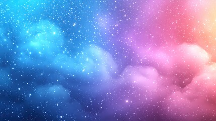 Fototapeta premium Dreamy cosmic cloudscape with vibrant blue, pink, and purple hues, sparkling stars.