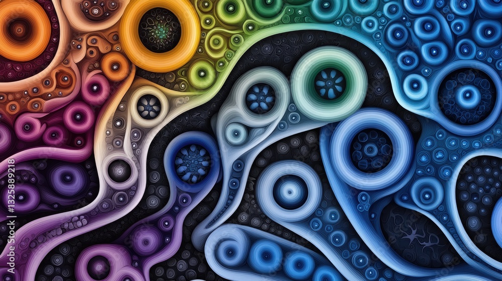 Poster dynamic abstract patterns art studio digital artwork colorful environment close-up view modern desig