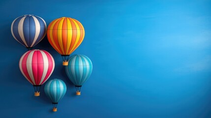 Obraz premium Colorful hot air balloons floating against a bright blue sky aerial view travel adventure vibrant atmosphere