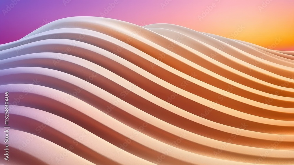 Poster Abstract waves of vibrant colors create a serene landscape, merging soft curves with a stunning gradient sunset backdrop.