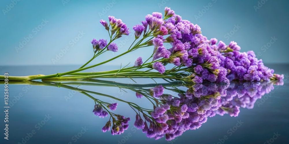 Poster Macro Photography of Limonium Statice with Glass Reflection on Solid Color Backdrop - Perfect for Copy Space Design Elements
