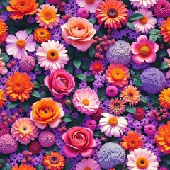 Vibrant Floral Arrangement Roses Gerbera Daisies and Purple Flowers