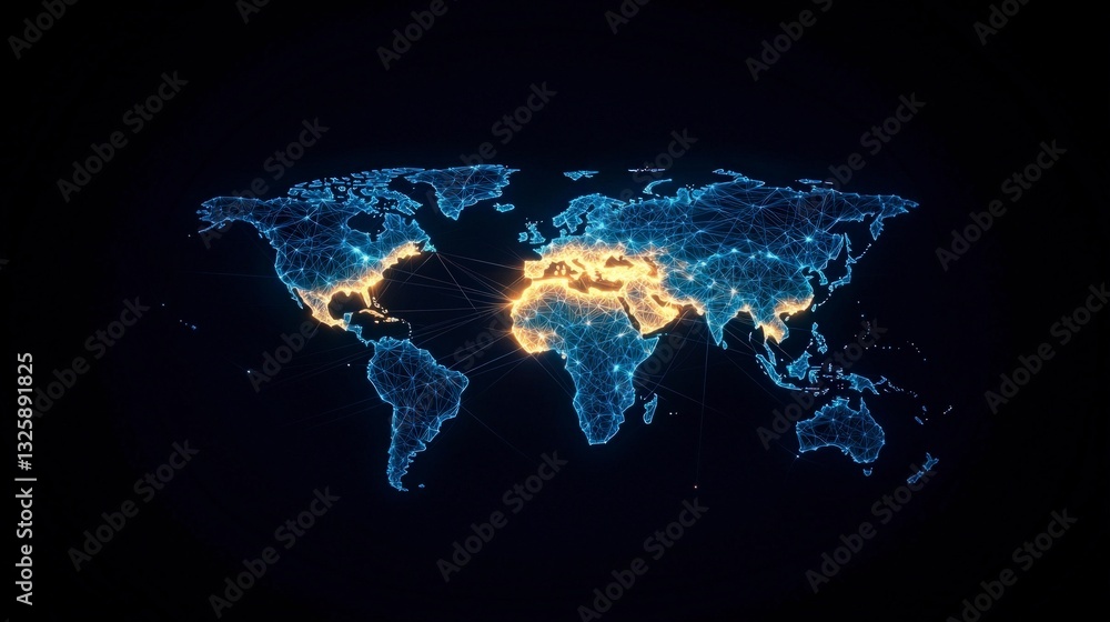 Aufkleber global network connection futuristic world map digital technology interconnection