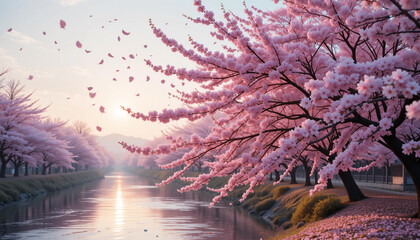 Pink Petals Dancing in the Wind – Close-Up Cherry Blossom Beauty