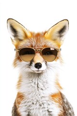 Obraz premium Fox wearing sunglasses in a playful pose, modern wildlife portrait, creative animal photography, unique pet concept, stylish fox fashion, fun animal expression.