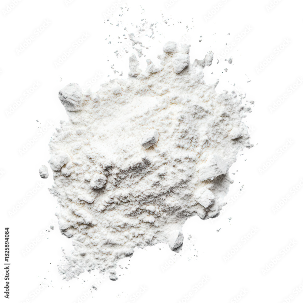 Poster pile of white powder likely flour or a similar substance with a textured surface against a plain bac