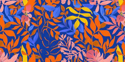 Abstract floral pattern in orange and blue summer palette
