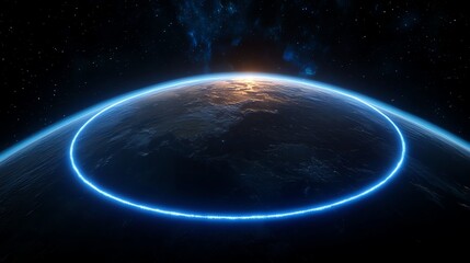 Obraz premium Rendering of Glowing Orbiting Ring Around Planet in Starry Space
