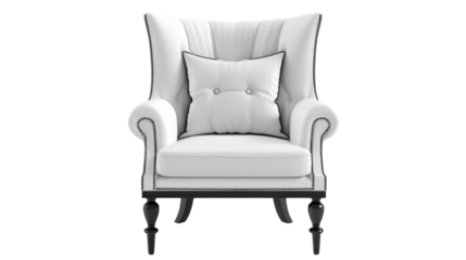 White armchair with pillow on transparent background exhibiting comfort and style
