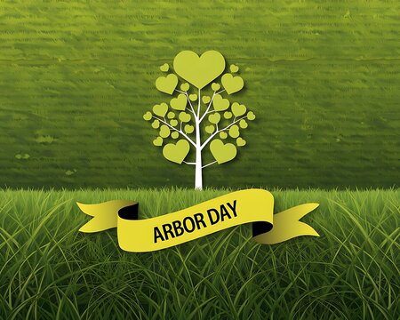 Arbor Day: A vibrant design captures the essence of Arbor Day, featuring a heart-shaped tree and a banner declaring the holiday.