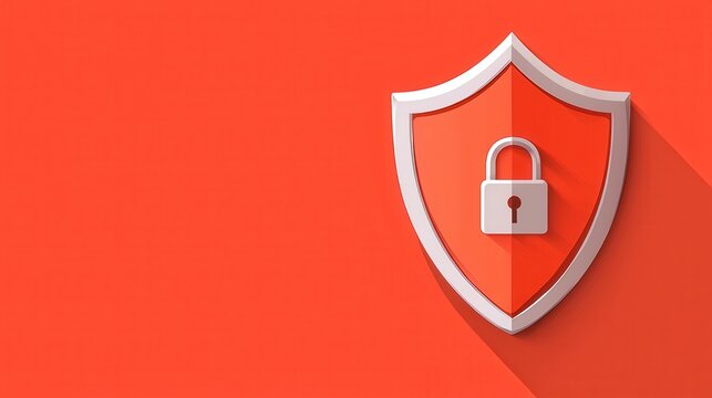 red shield with padlock symbol on vibrant red background represents security and protection. design conveys sense of safety and reliability