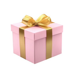 Obraz premium a beautifully wrapped pink gift box with a shiny gold ribbon perfect for celebrations and special occasions it symbolizes joy and surprise making it ideal for birthdays holidays or any festive event