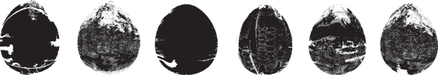 Easter egg texture collection.Distressed Oval Post Stamp . Geometrical decorated Easter egg. Sprayed, noised, speckled, textured, transparent oval collection. Vector Illustration . Egg texture set.