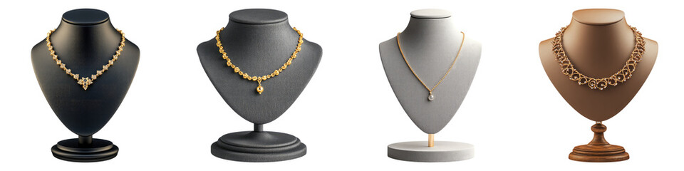 Necklace stand isolated on transparent background, PNG, Set of