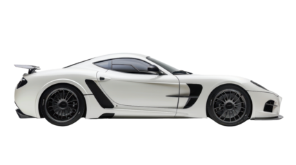 White sportscar isolated on transparent background with clipping path