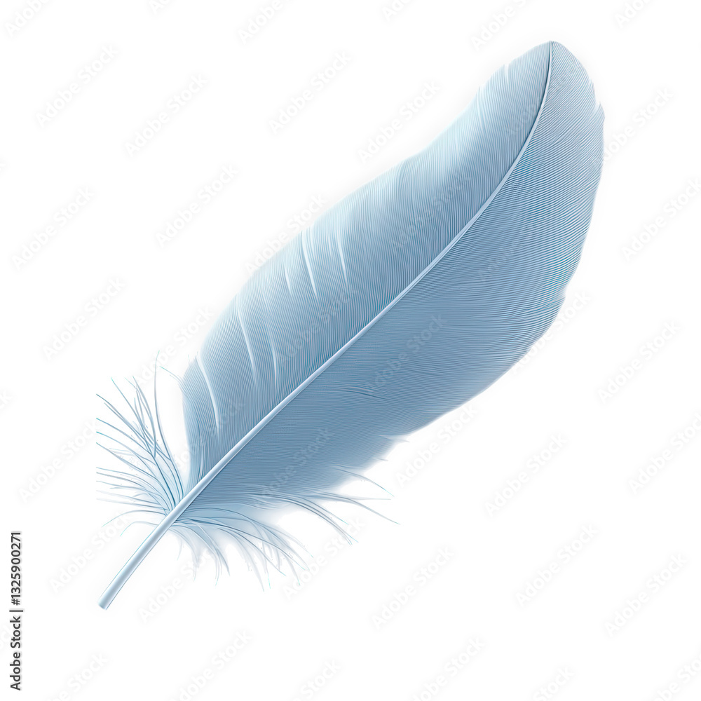 Poster blue feather rests softly against a light background showcasing its intricate details and soft textu