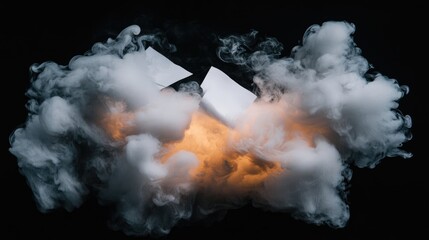 Abstract smoke and light composition with floating shapes