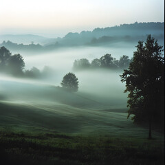 Misty Morning Landscape: Serene Nature isolated on transparent background
