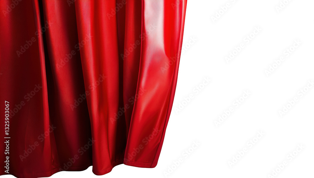 Poster a close-up view of a flowing red curtain showcasing its texture and movement against a plain backgro