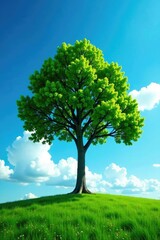 Fototapeta premium stunning tree against a bright blue sky with white clouds, serene, tree