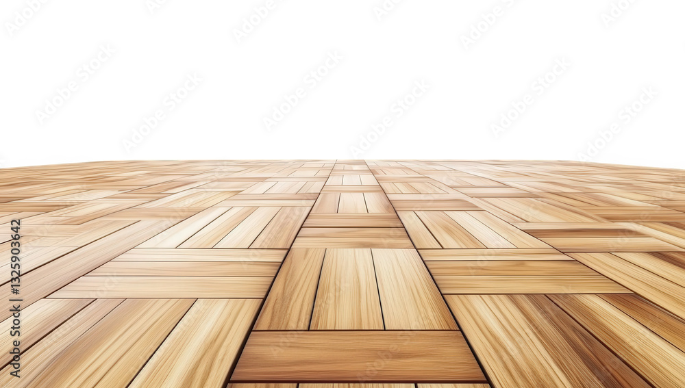 Poster a close-up view of a wooden floor showcasing a geometric pattern of polished wood planks that create