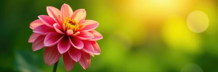 Obraz premium Sunlit dahlia blooms against a soft green background, blossom, dahlia