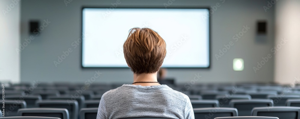 Poster digital transformation e-learning courses concept. a person seated in a conference room facing a lar